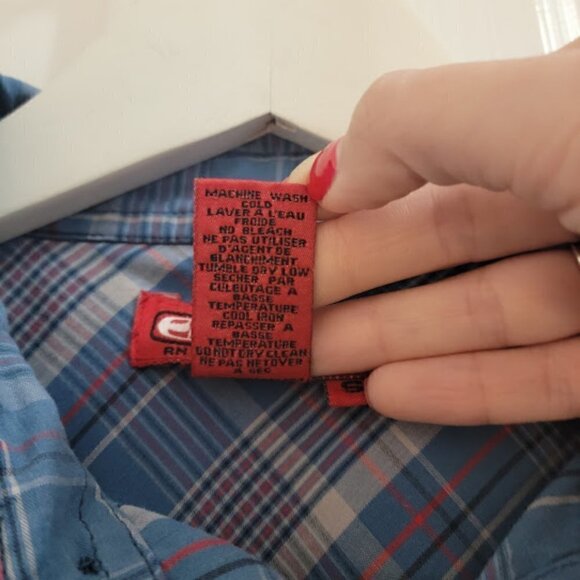 Split Men's Short Sleeve Button Down Classic Blue Plaid Print - Picture 7 of 11